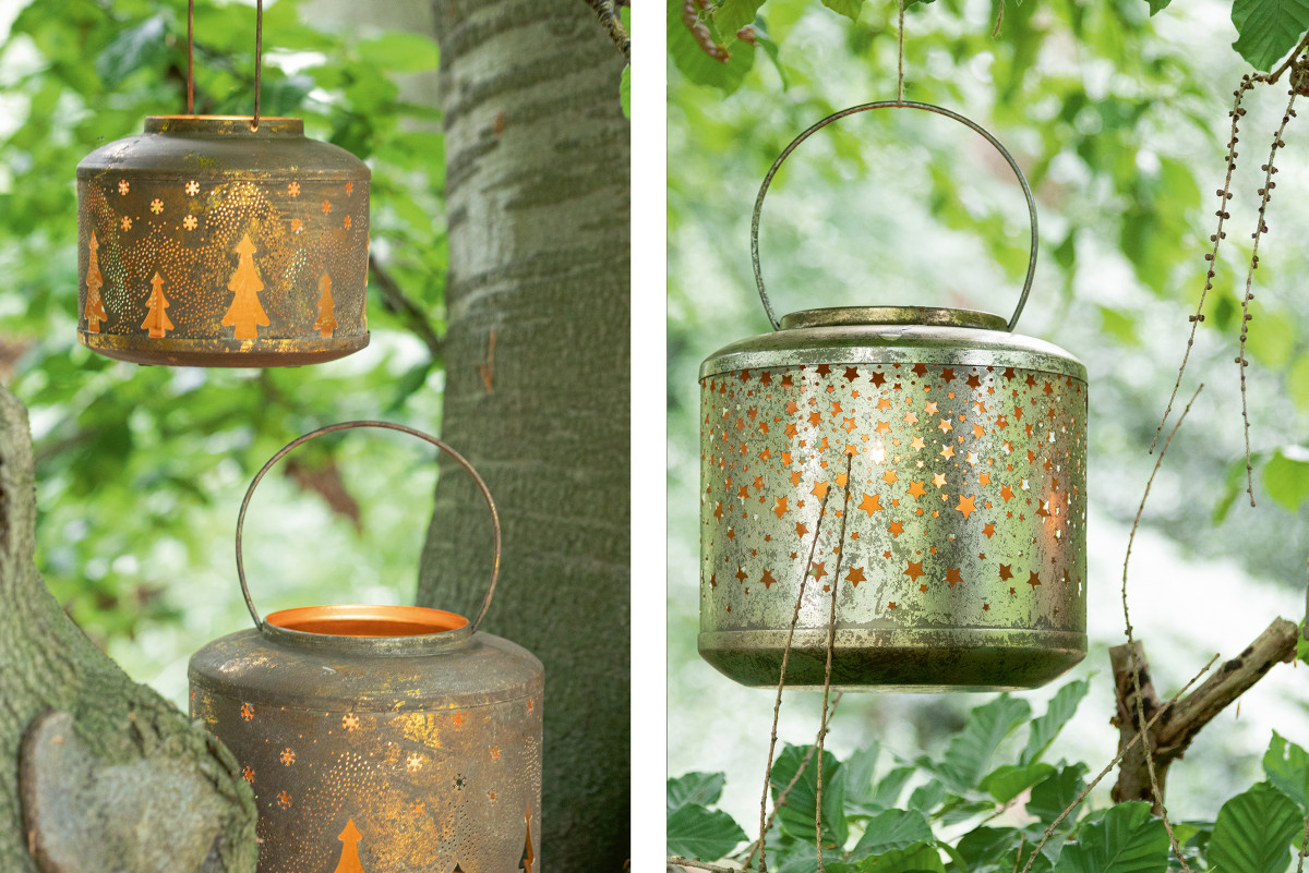 Metalllaterne Sternchen und Winterwald