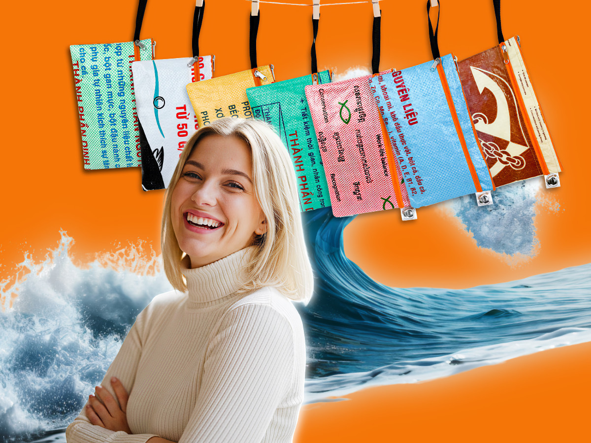 Federmappen aus recycelten Futtersäcken
